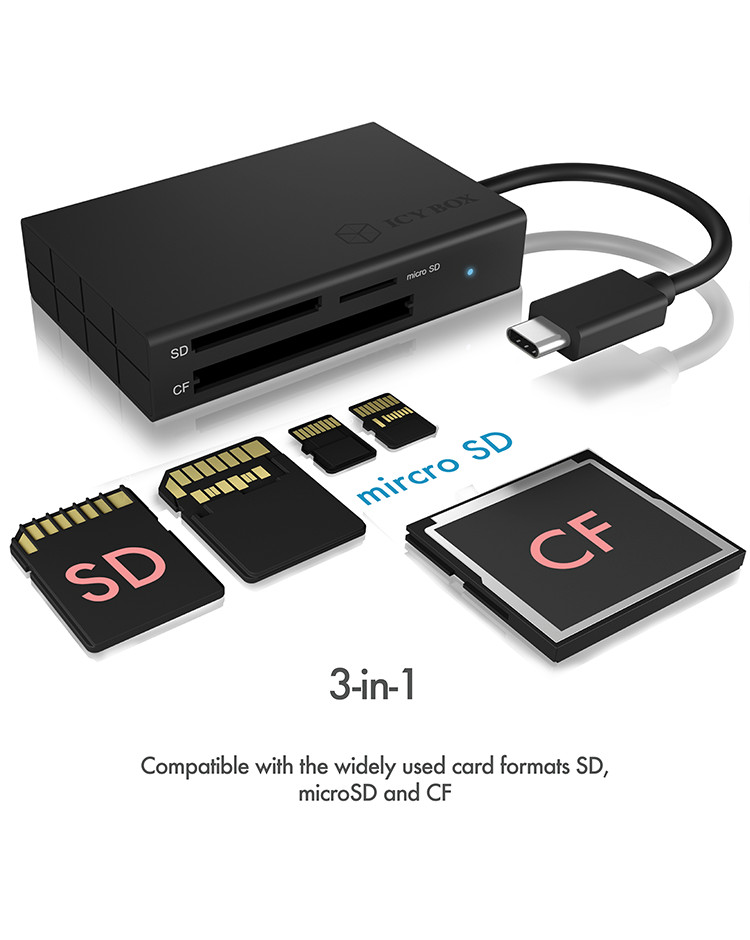 Lecteur carte mémoire RaidSonic ICY BOX IB-CR301-U3 - Lecteur de carte (CF  I, SD, CF, microSD, SDHC, SDXC, SDHC UHS-I, SDXC UHS-I) - USB 3.0