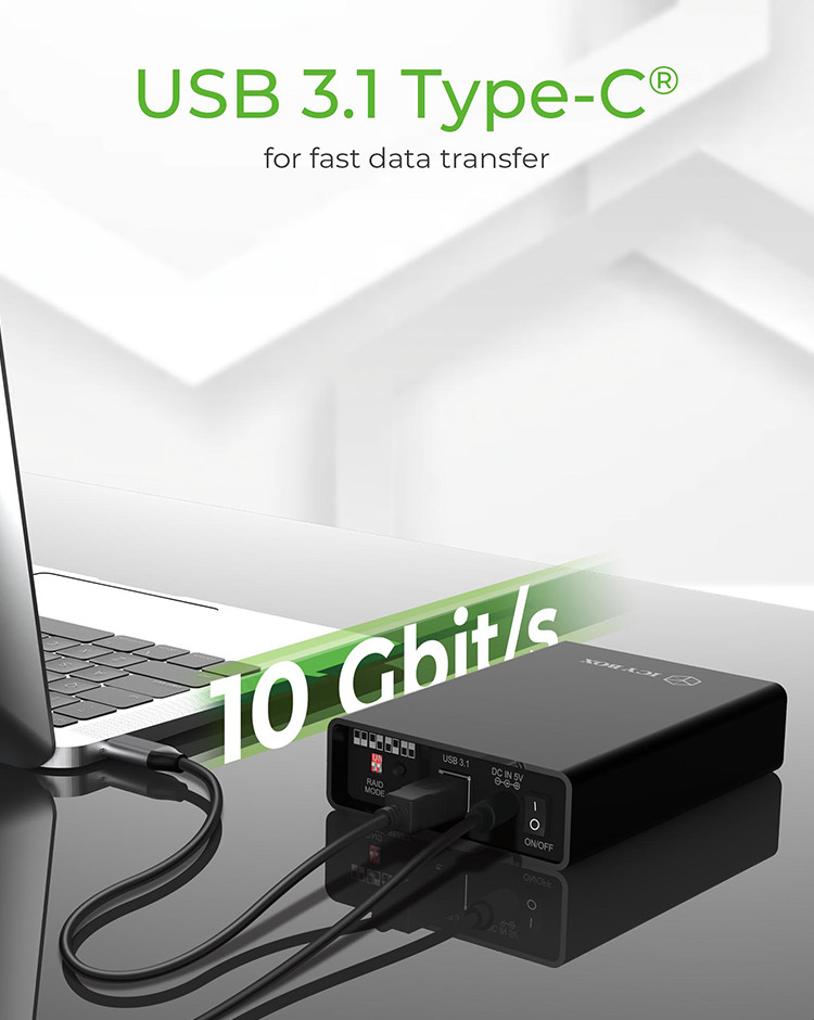 F2 ICY-BOX IB-RD2253-U31 RAID JBOD Gehäuse f 2x 2,5 Zoll USB3.1 Gen 2 10GBit/s 